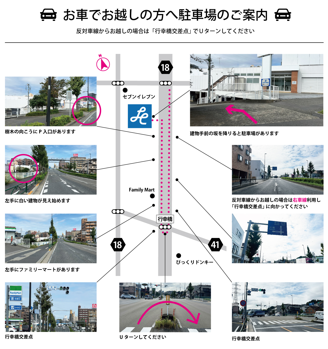 お車でお越しの方へ駐車場のご案内